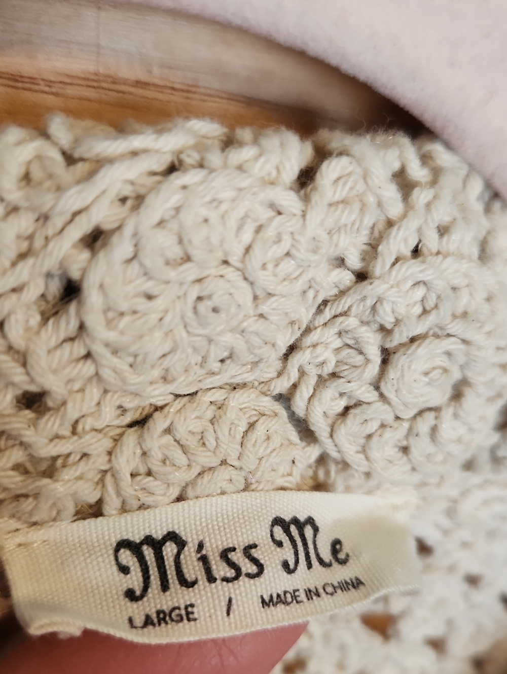 MISS ME CROCHET LACE FRINGE BOHO WESTERN FESTIVAL CREAM SHACKET CARDIGAN LARGE - Picture 14 of 16